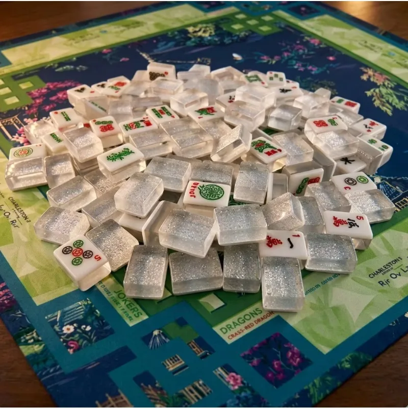 

Silver Acrylic Modern Custom Portable Durable American Mahjong Cards for Poker and Entertainment, Luxury Quality