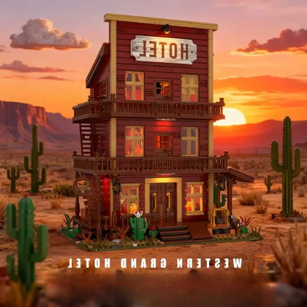 MOC – Villa de cowboy sauvage, Architecture, grand hôtel occidental, maison, ensemble de blocs de construction, Bar Tvern, cabane, idée du désert, jouets, cadeaux pour enfants