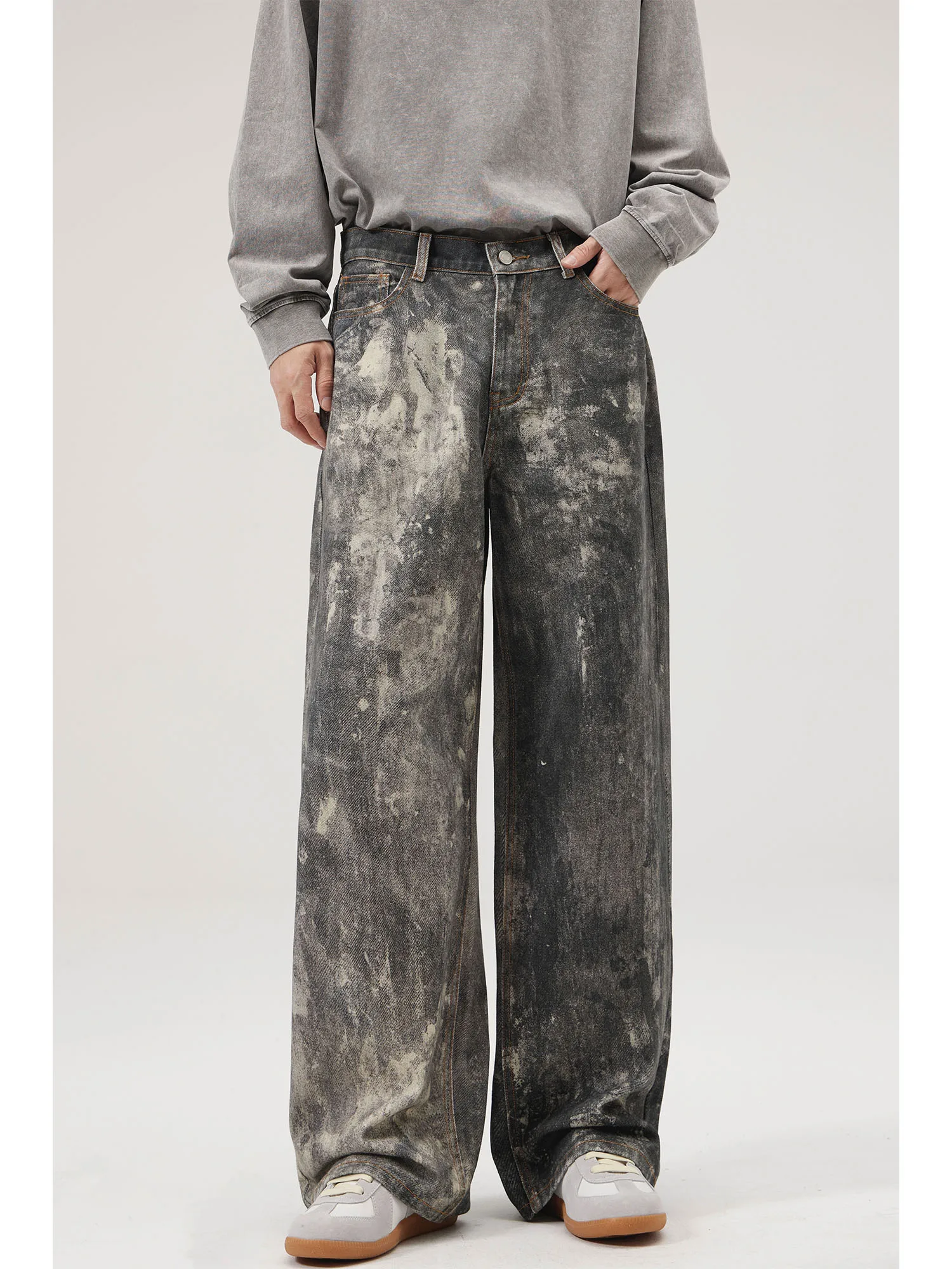 

Ретро американский 3D цифровой принт камуфляжные джинсовые джинсы с брызгами свободные прямые джинсы для мужчин и женщин осень Sle