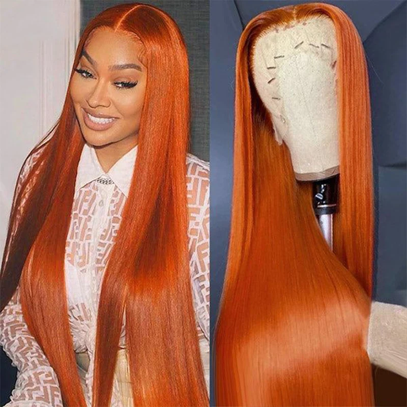 Straight Ginger Orange 13x4 Lace Front Wig 100% Human Hair 13x6 Lace Front Wigs for Women 200% Density 34 inch 350 Colored