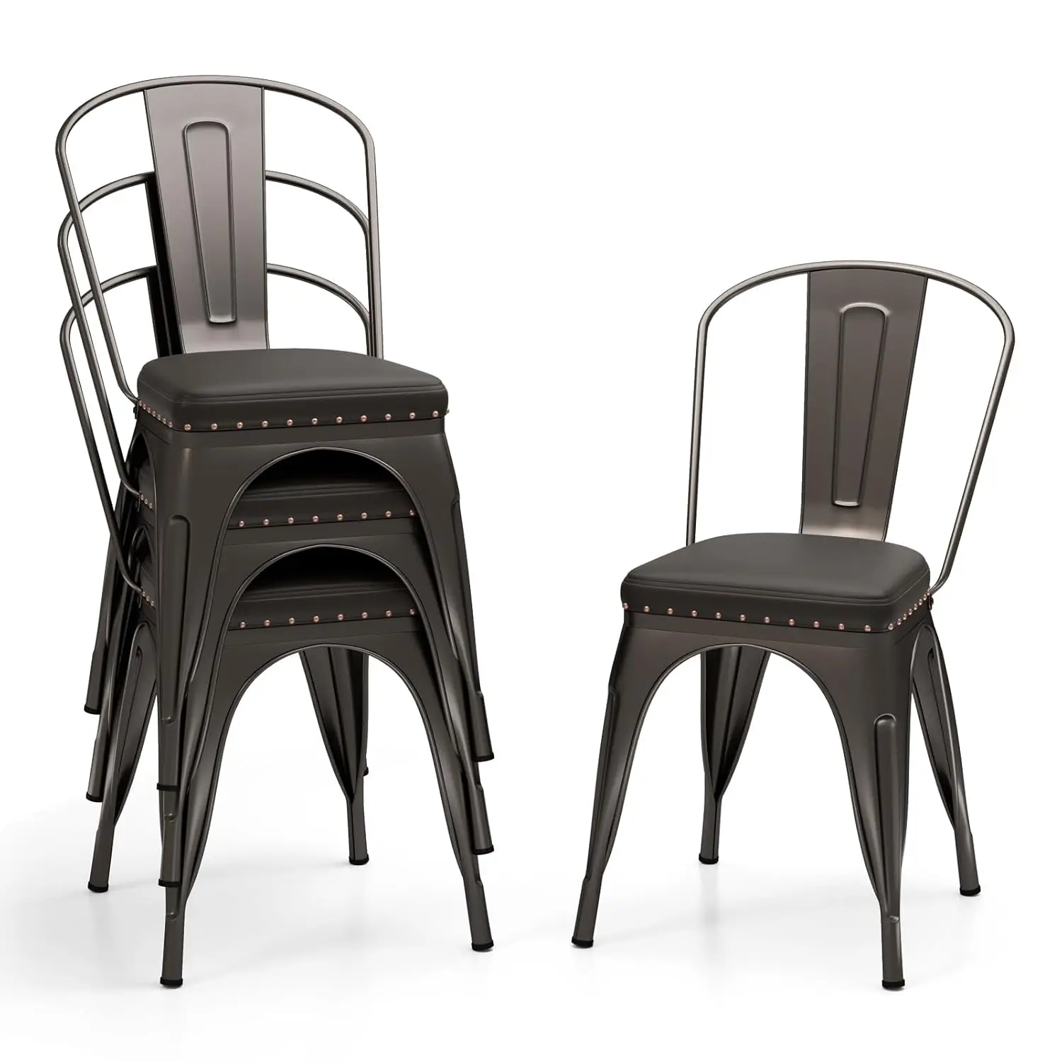 

Штабелируемые металлические обеденные стулья, набор из 4 шт., кухонный стул без подлокотников со съемной спинкой и мягкой искусственной кожей, по индивидуальному заказу