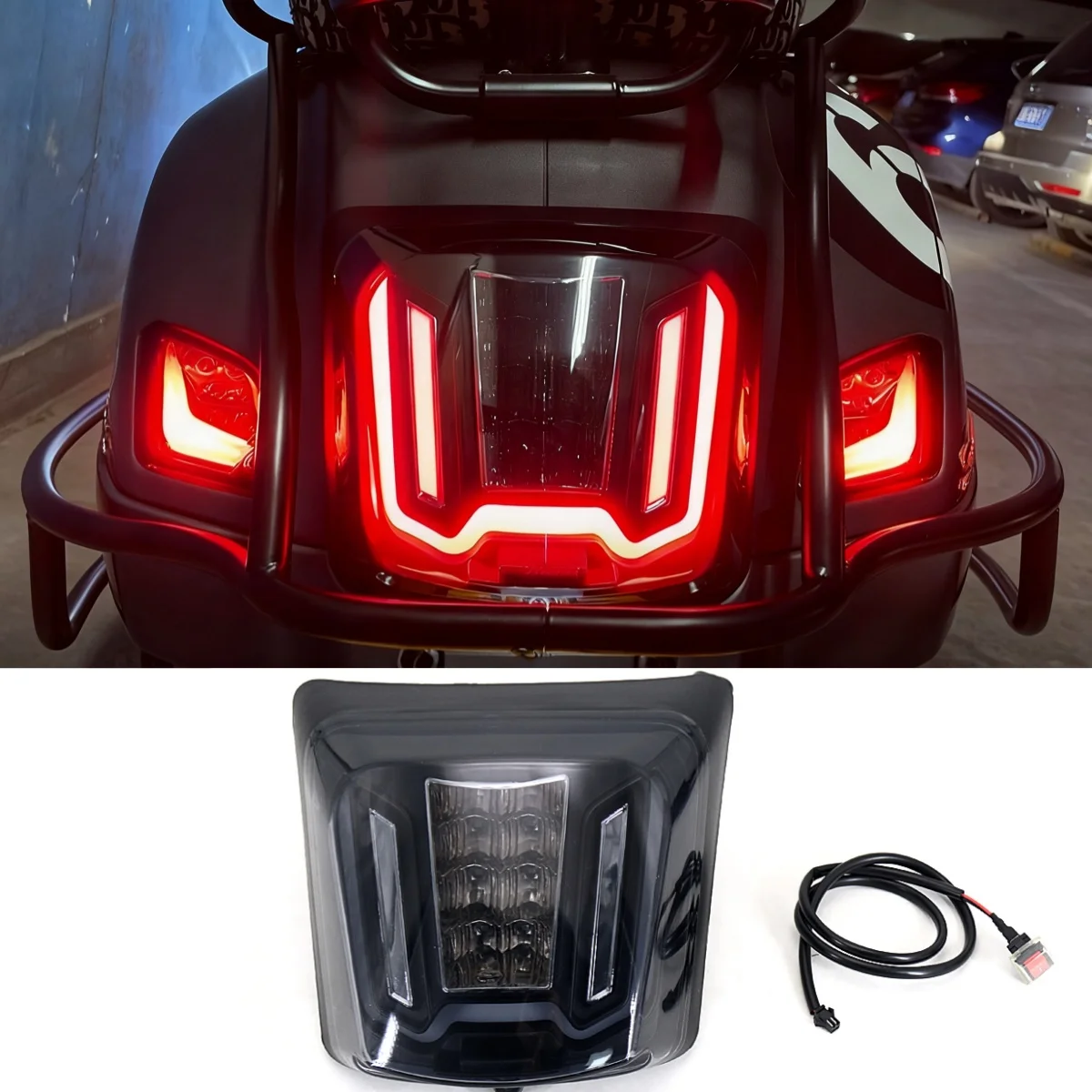 لفيسبا GTV300 Sei Giorni gtv 300 GTS300 GTS 300 دراجة نارية مصباح ليد خلفي الفرامل الخلفية تشغيل ضوء سموكي عدسة سوداء الضوء الخلفي #1