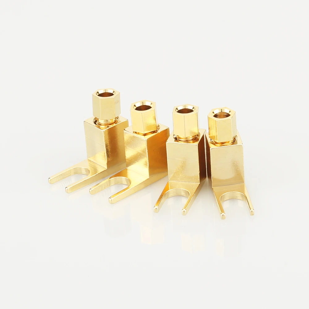 4pcs Hi-Fi Gold Plated Spade Fork Banana Plug Right Angle Y Connector For Mcintosh Fisher Eico Adapter