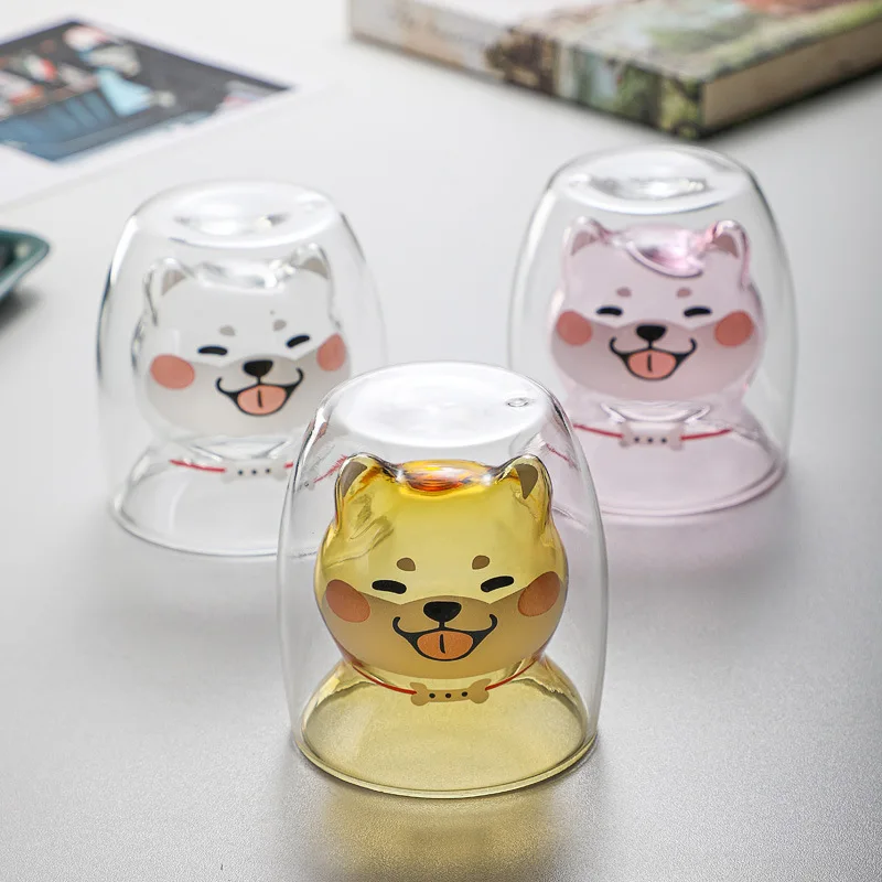 

Shiba Inu Double Glass Cup Cute Water Cup Personality Home Drinking Cup Coffee Juice Milk Cup Breakfast Cup Ice Coffee Glass Cup