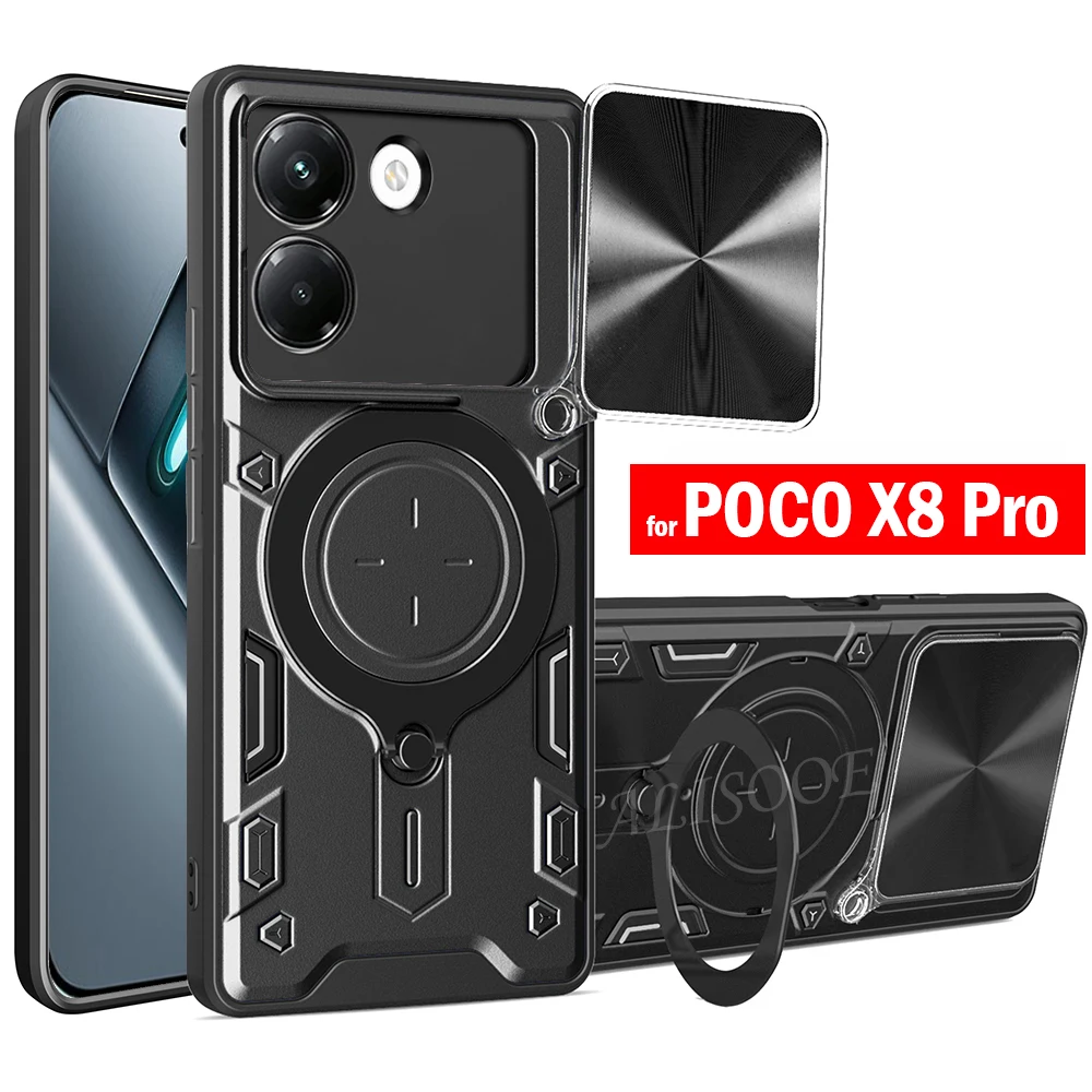 Slide Lens Cover for POCO X8 Pro 5G Case Magnetic Ring Holder Protection Phone Cover Capa Funda