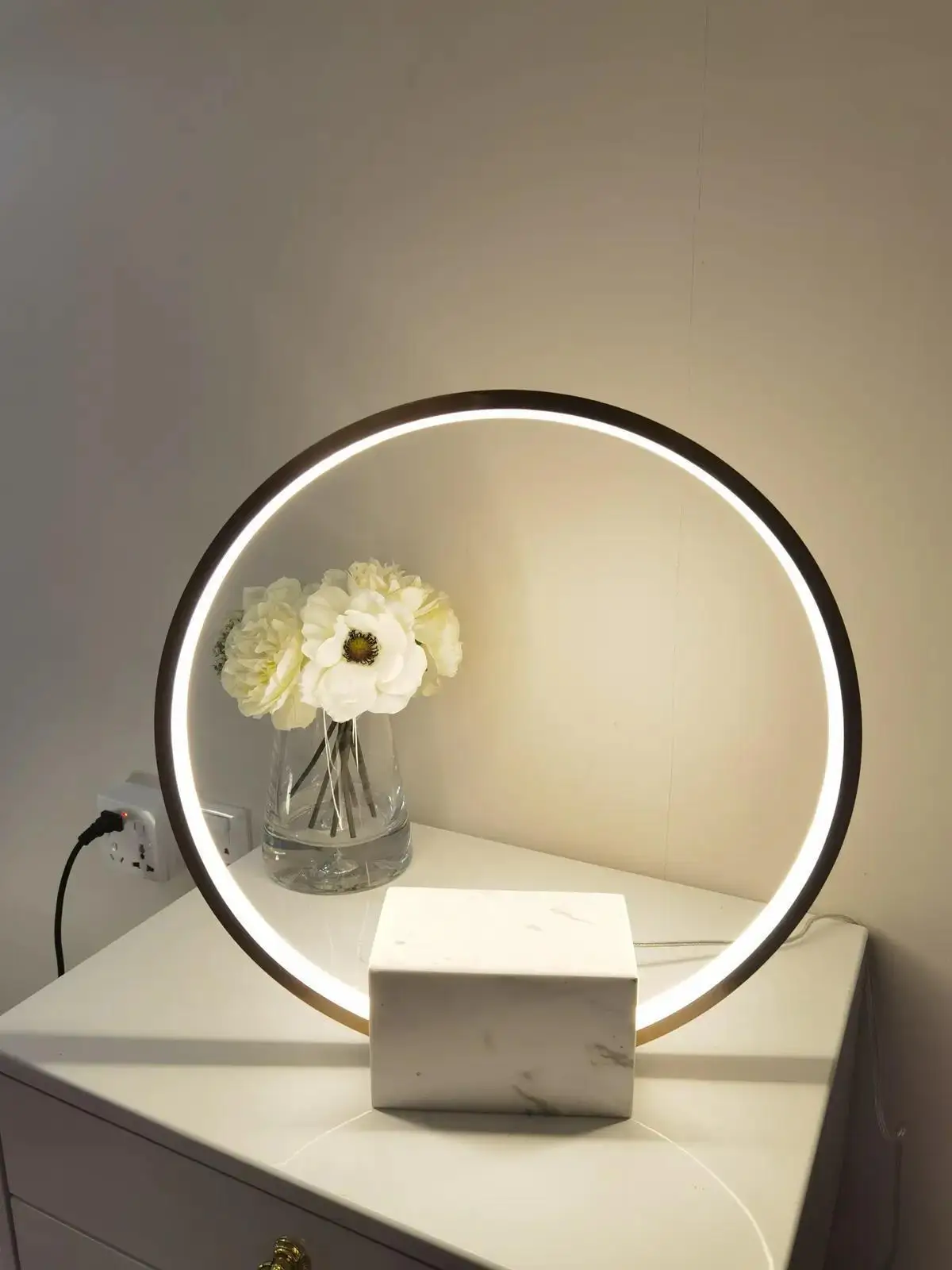 Postmodern round marble table lamp designer creative simplicity study ring bedroom bedside table decorative lamp