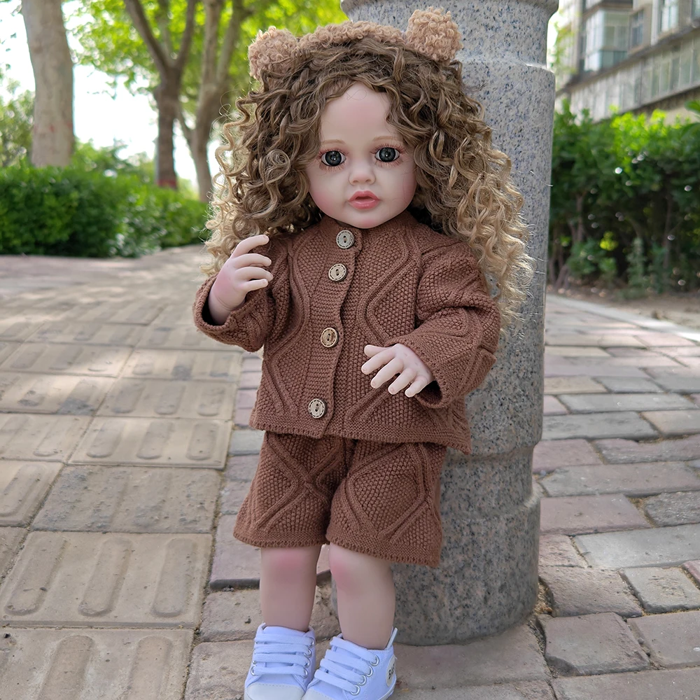 22Inch Lifelike Reborn Dolls Realistic Full Silicone Baby Bebe Vinyl 55CM Newborn Girl Doll Curly Hair Princess Toddler Toy Gift