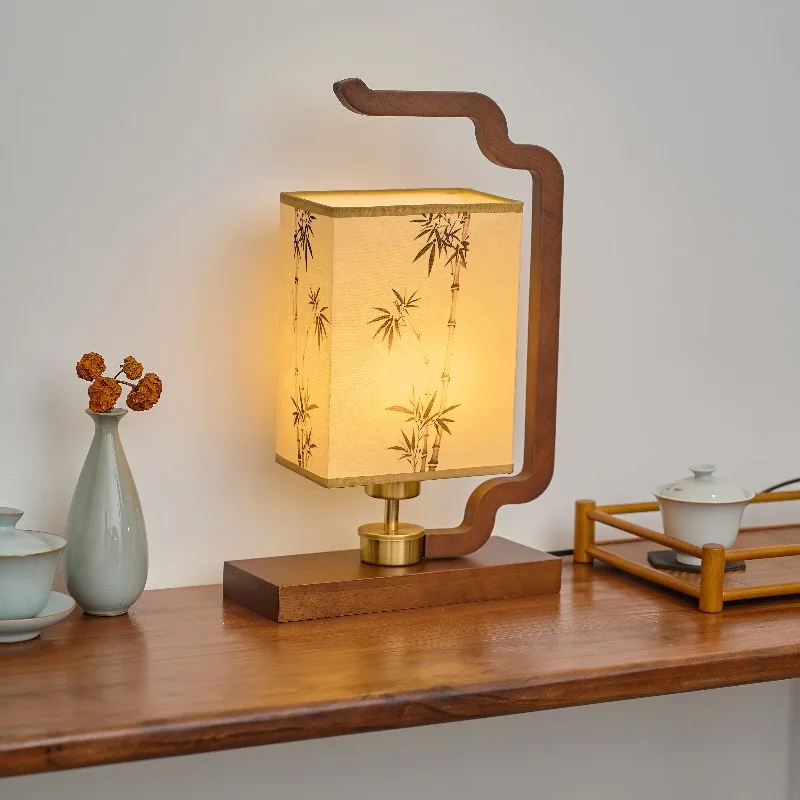 

New Chinese Style Fabric Table Lamp LED Living Room Bedroom Bedside Study Tea Room Song Dynasty Aesthetic Decorative Desk Lights