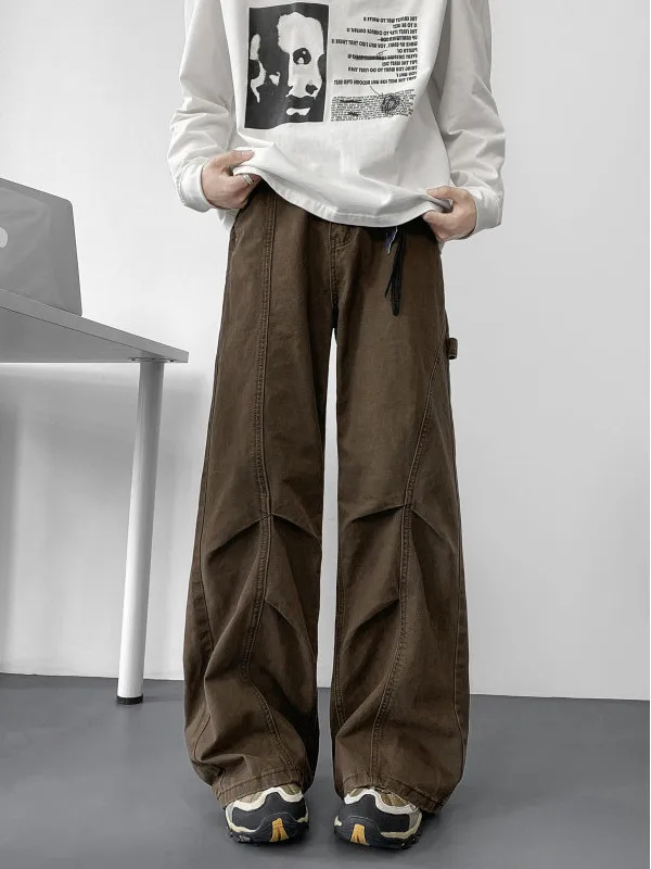 

Мужские повседневные брюки American Sle: осенне-зимние, прямые, свободные, широкие, с плиссировкой, в стиле рабочей одежды