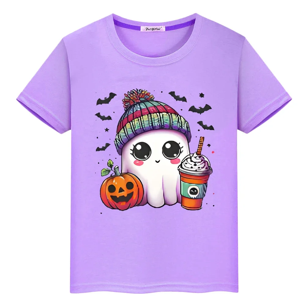 

Halloween pumpkin witch elf 100%Cotton t shirt for kids boy 10year Tops anime Short pride tshirt y2k one piece kids clothes girl