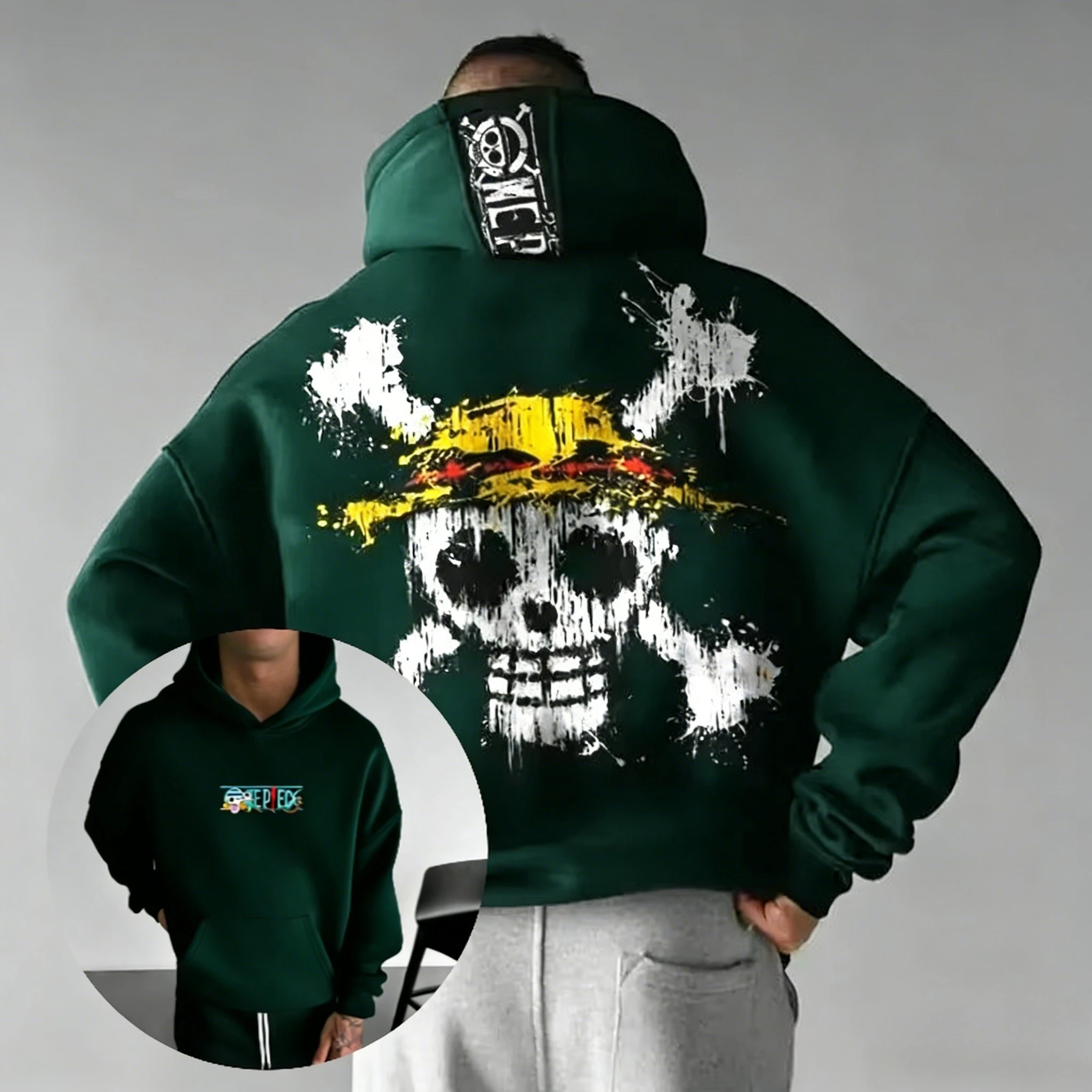 2026 Spring Oversized One Piece Hooded Sweatshirt Men Women Skull Print Streetwear Casual Pullover Sweater Fashion Y2k Clothes view 2