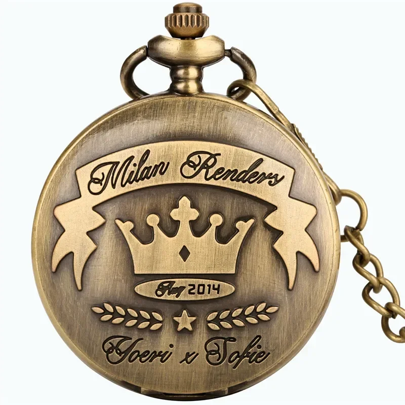 Steampunk Carved Crown 2014 Milan Design Retro Quartz Pocket Watch for Men Women with Fob Sweater Chain Gift Souvenir