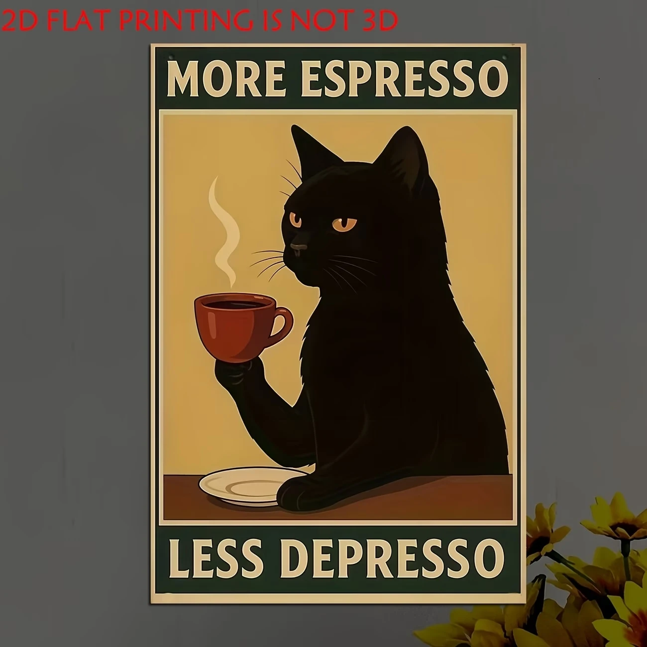 Impresión artística de pared de gato negro Retro More Espresso Less Depresso, pintura en lienzo, póster, imagen para sala de estar, dormitorio, decoración del hogar
