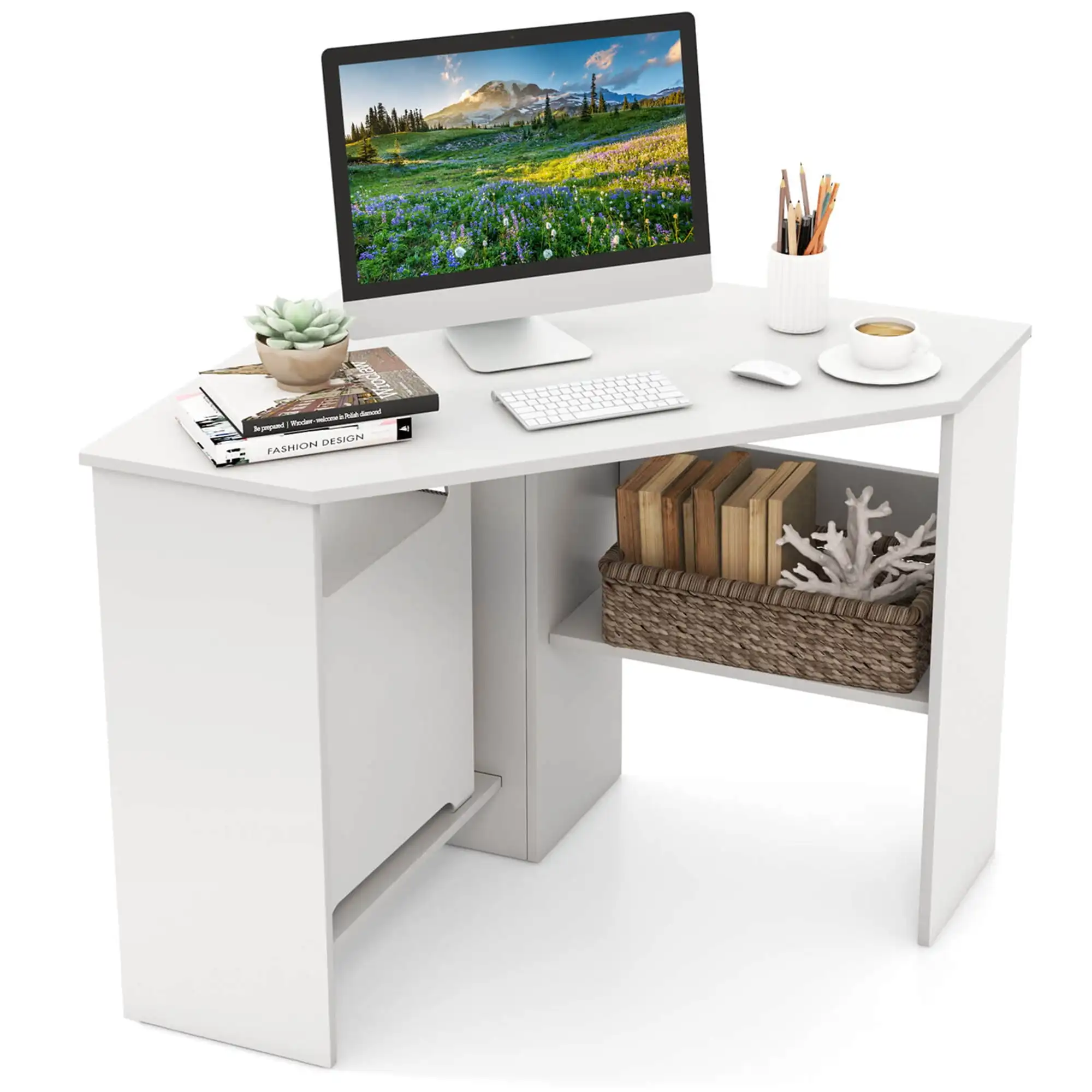 

Corner Computer Desk Triangle Writing Workstation w/ Storage