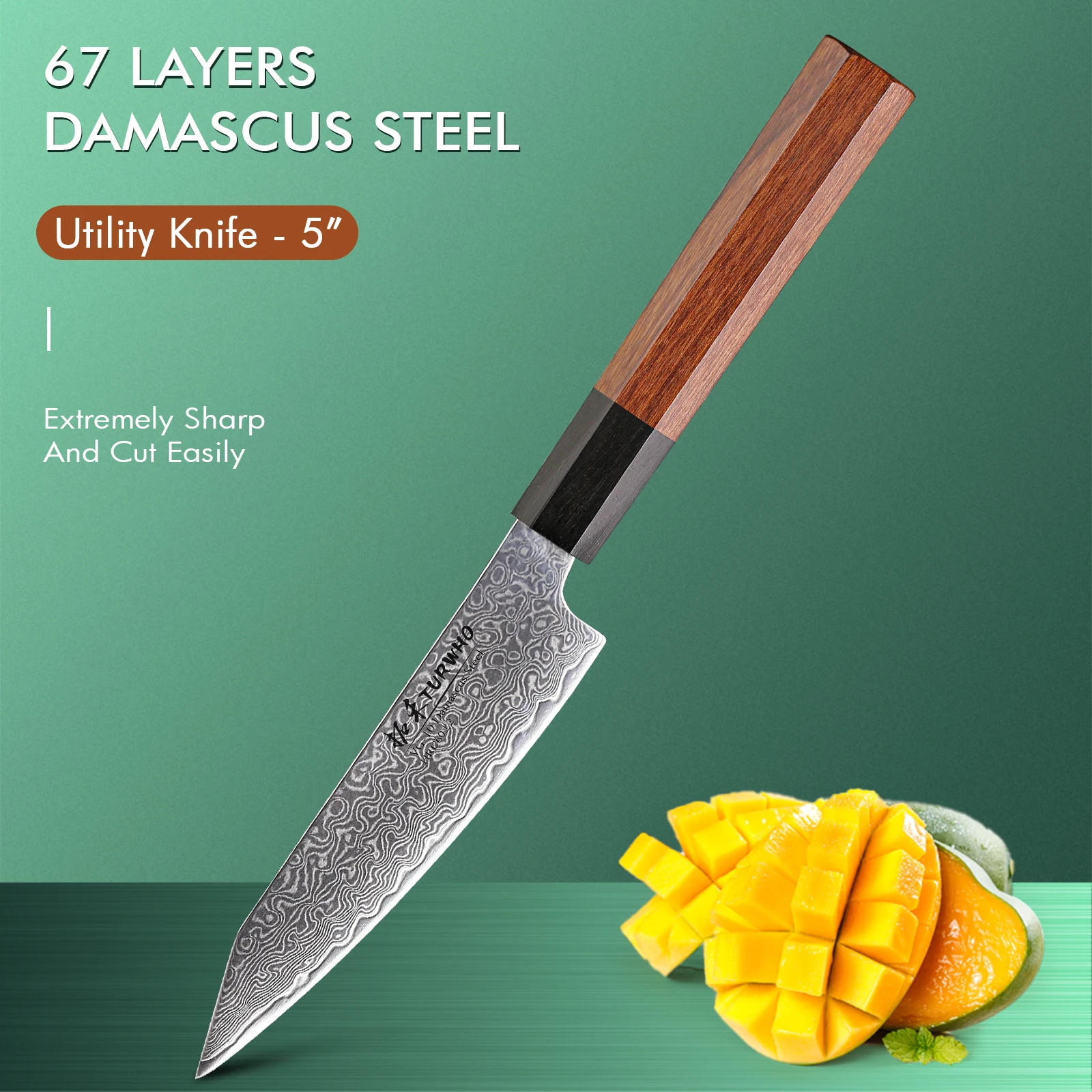 

TURWHO 5 Inch Utility Knife Japanese Hand Forged Damascus Chef Knives Peeling Fruit Cutting Meat Kitchen Handmade Cooking Knife