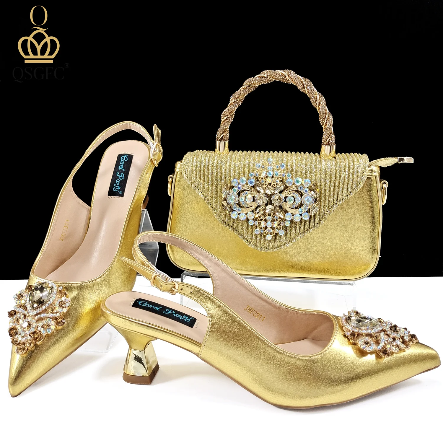 QSGFC 2024 Italian Design Rhinestone-encrusted Ladies Party Shoes And Special Bag High Heels And Dual Purpose Bag Women's Shoes