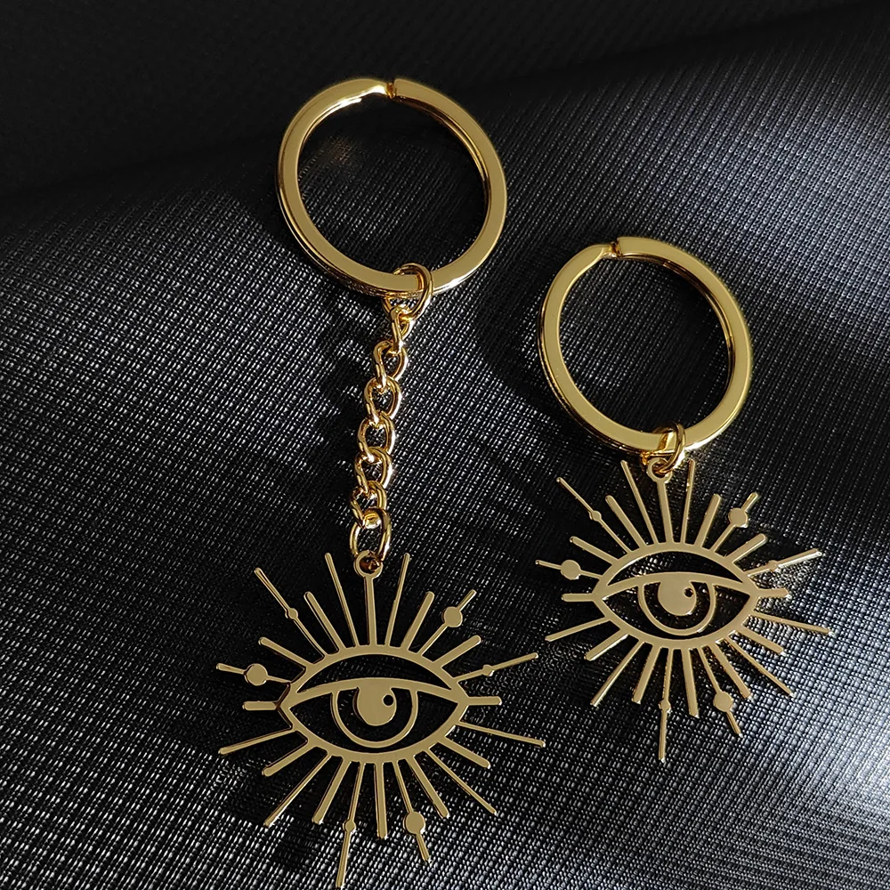 Women's Sun Ray Small Disc Eye Pendant Charm Making Keychains Pendants Stainless Steel Simple Bohemian Style Jewelry Accessory