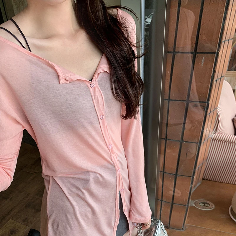 2024 New Sun Protection Cardigan T-shirt Women Casual Versatile Solid Color Tops Loose Lazy Style Long Sleeve Tops