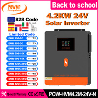 PowMr 4.2KW 24V EU Hybrid Solar Inverters V Pure Sine Wave Build in MPPT 120A Solar Charge Controller for PV Panel 60-500VDC