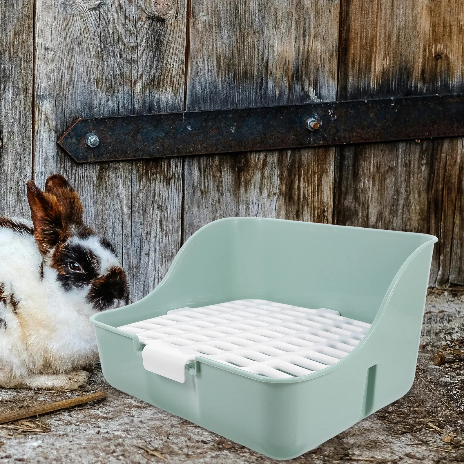Large Rabbit Litter Box Anti Splash Stable Corner Potty Toilet Pan for Guinea Pigs Ferrets Chinchillas Mint Green