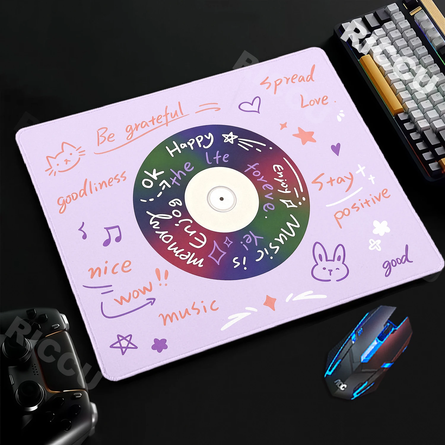 Retro CD Style Mousepad PC Computer Keyboard Professional Desk Rug Anti-slip Purple Small Size Carpet Locking Edge Rubber XS Mat