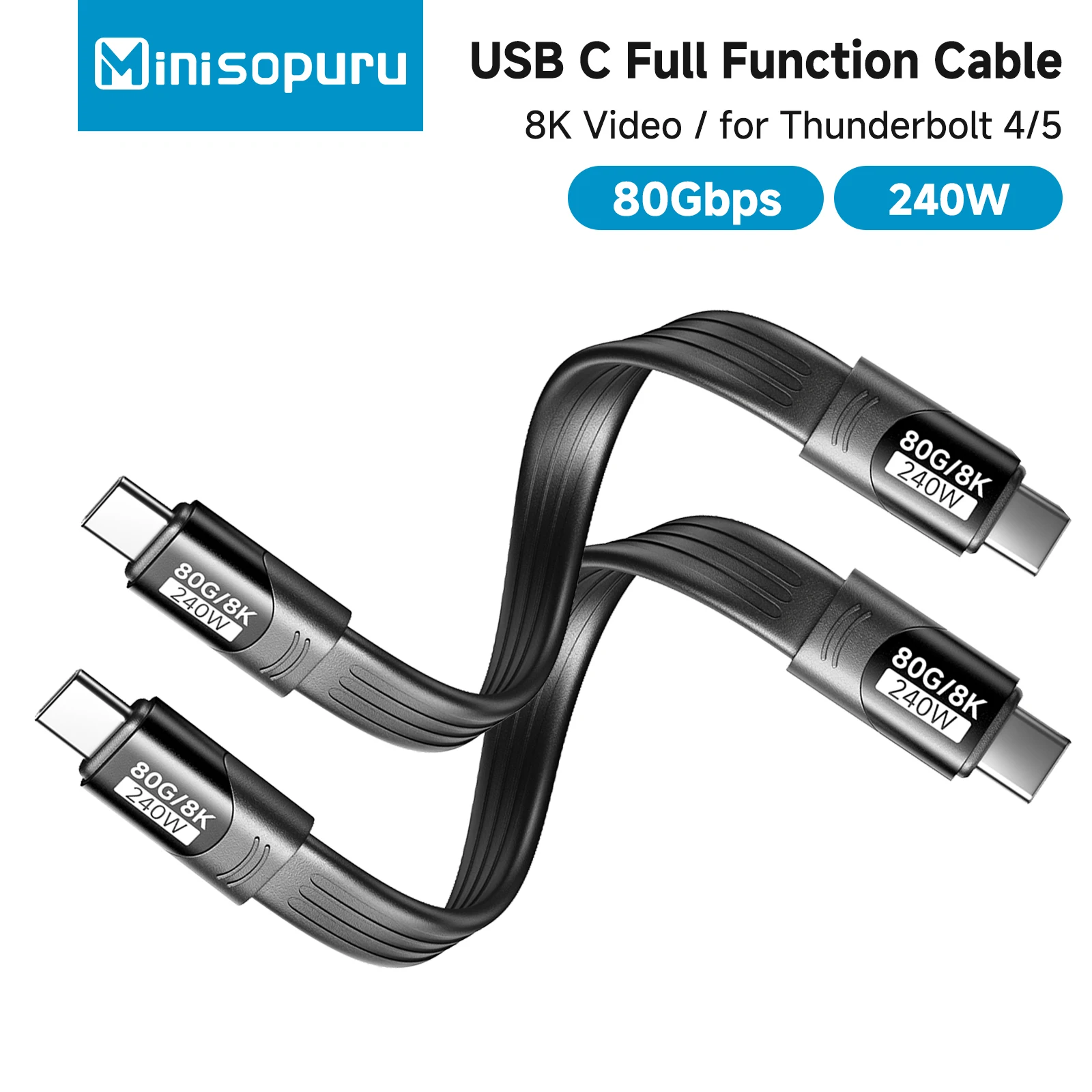 

Minisopuru Short USB C Full Function Cable 240W PD Charging 80Gbps DATA 8K Video Cable for Thunderbolt 4/5 iPhone Laptop SSD