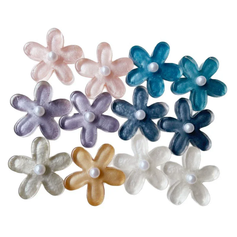 50PCS Korean style Pearl Five petal Flower Resin Accessories Hole Shoes Phone Case DIY Handmade Material Home Decoration