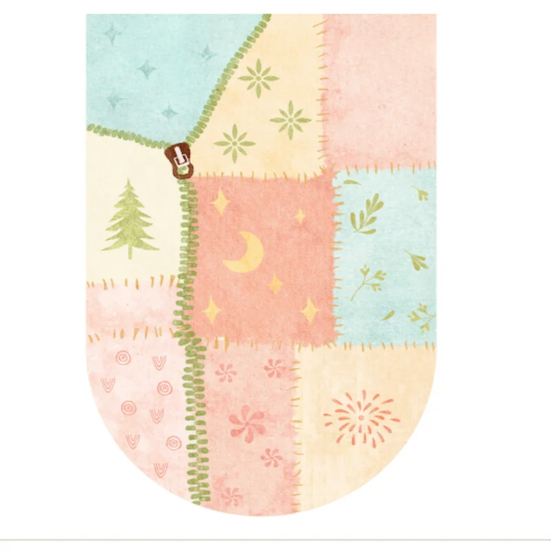 VIKAMA Cute Splicing Color Blocks Half Round Desk Floor Mat Small Fresh Pattern Anti Slip Carpet Learning Work Home Decoration