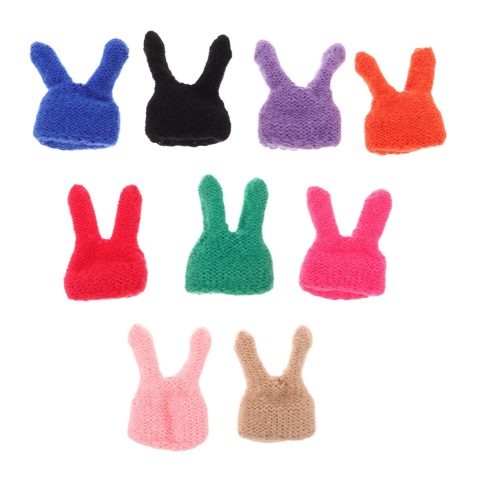 

9Pcs Mini Rabbit Ear Knitted Hat Handmade Tiny Beanie Headwear Accessories DIY Craft Easter Mini Festive Hat Decorations