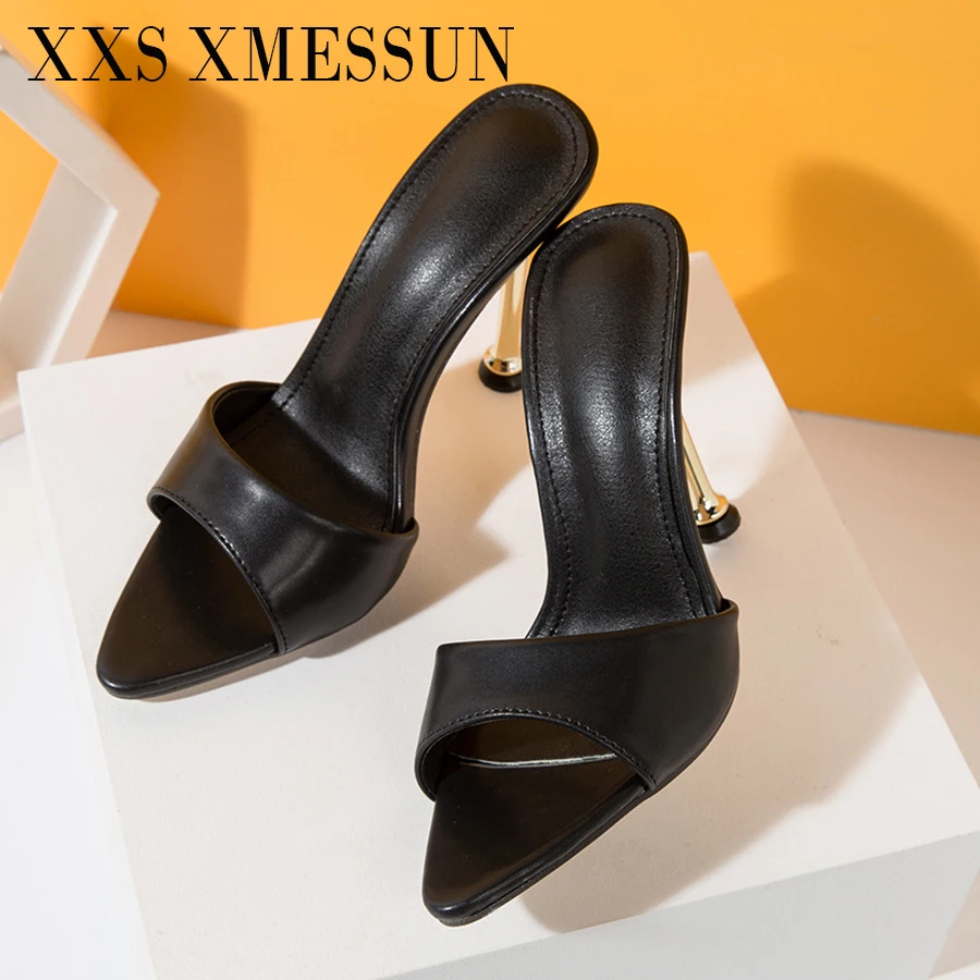 

XXS XMESSUN 2026 New Slippers Design Strange Women Mule Thin Heels Sandals Flip Flops Pointed toe Slides Party Shoes