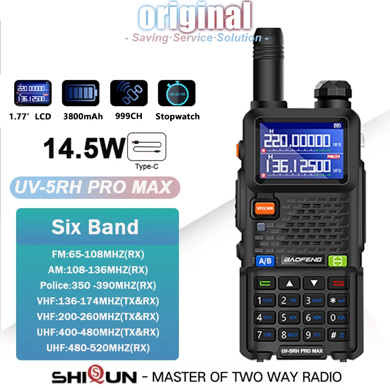 UV-5RH Pro Max Baofeng Walkie Talkie 3800 mAh Akku USB-C 14,5 W Sechs Bänder Drahtlose