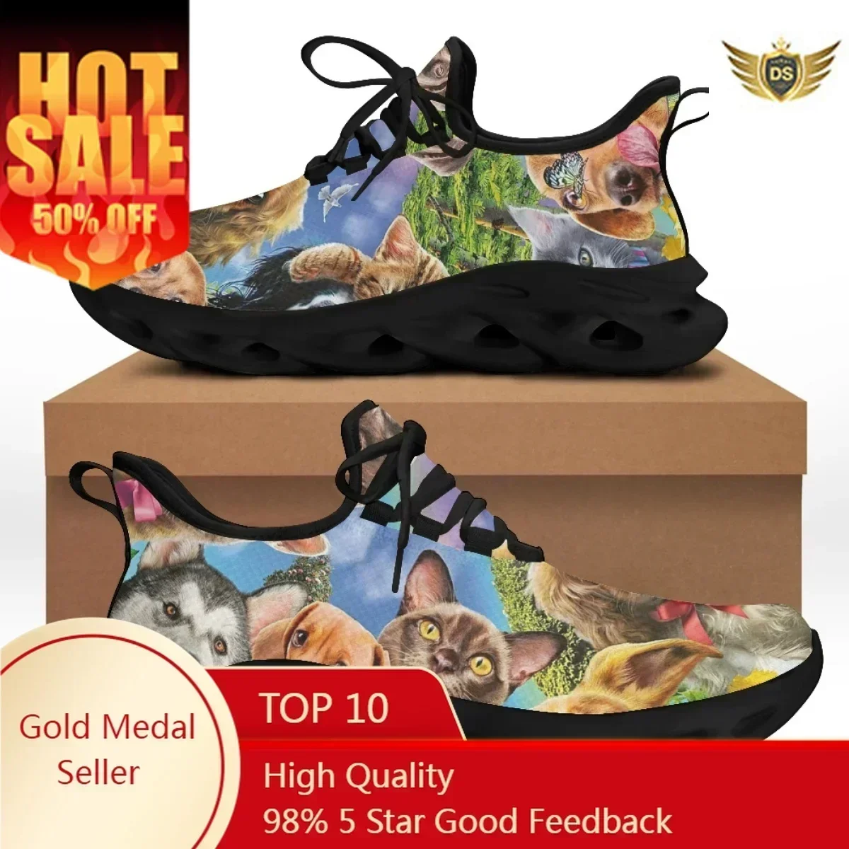 

Casual Spring Flats Shoes Cute Animal Print Custom Print Women Lace Flats Zapatillas Mujer Breathable Comfort Sneakers