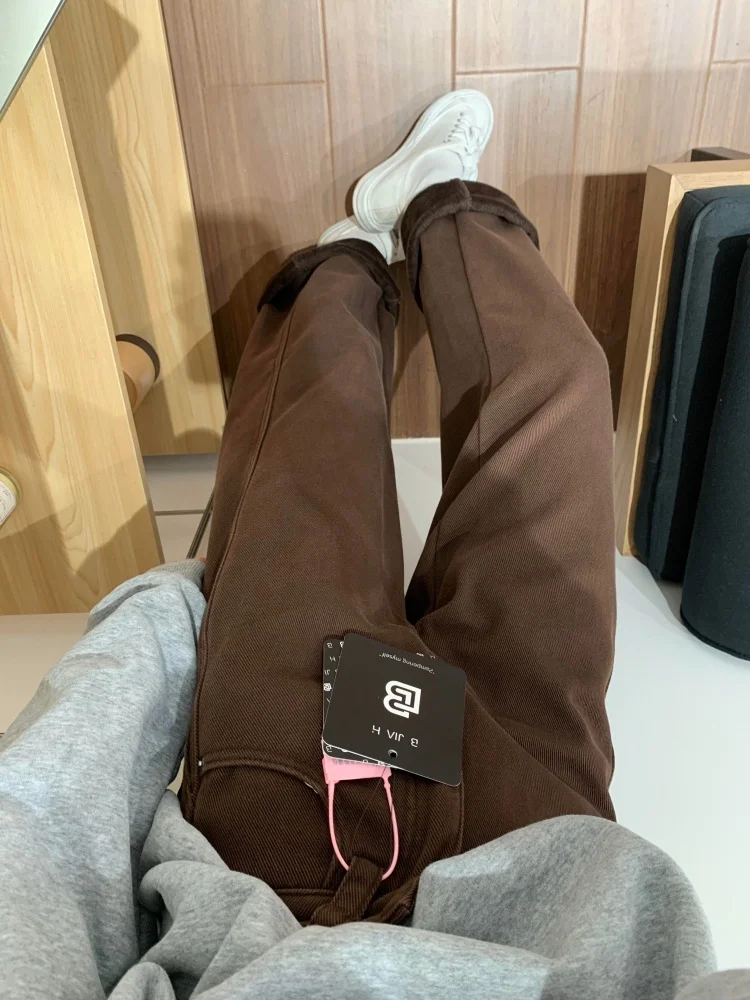 Hoge taille verdikte Fce wijde pijpen jeans dames casual Sle mes losse fit denim broek herfst winter afslanken