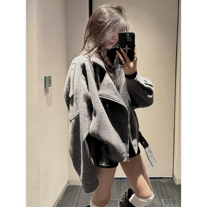 

Korean Retro Solid Color High-end Stand Up Collar Coat Top 2025 Autumn New Loose and Versatile Casual Jacket Female Clothing