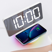 Digital LED Makeup Mirror Alarm Clocks Desktop Bright Adjust RGB Night Light Base 5W-15W Wireless Fast Charge Type-C USB Output