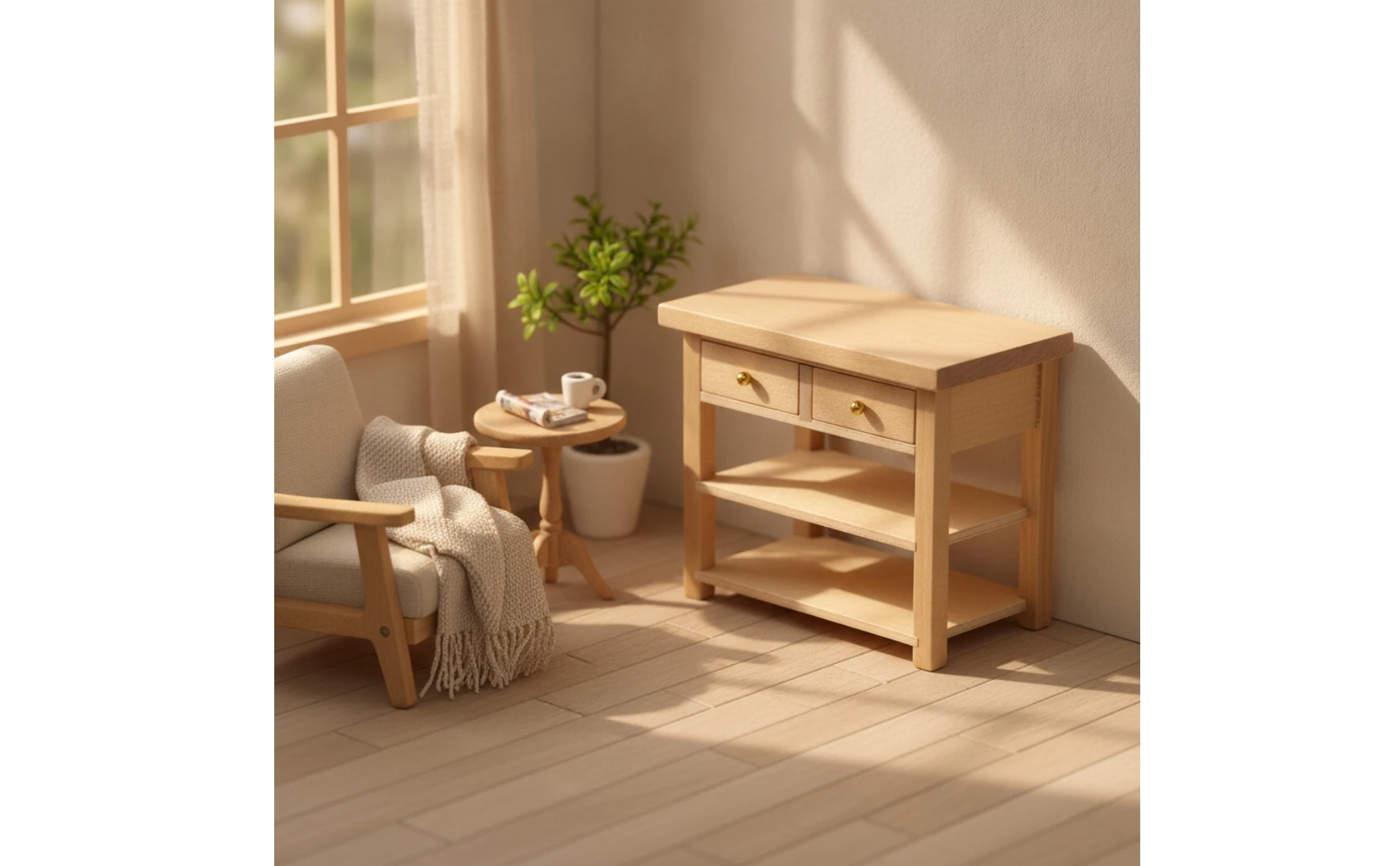 Dollhouse Side Cabinet Natural Finish Dollhouse Cabinet Furniture 1:12 Scale Decorative for Hobbyists, Diorama