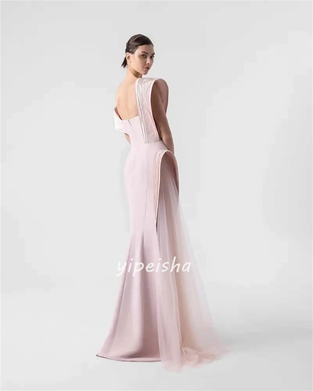 ชุดเดรสยาวแบบเปิดไหล่ทรงเมอร์เมดจับจีบแบบคลาสสิกคุณภาพสูงสั่งตัดได้ ชุดเดรสสำหรับโอกาสพิเศษสไตล์โมเดิร์น