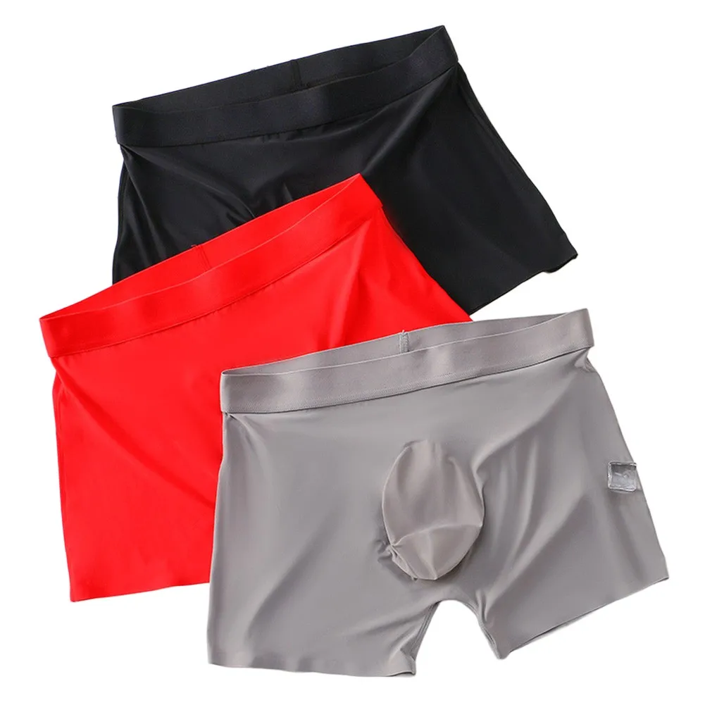 

1pc Stretch Men Boxers Trunks Ice Silk No Trace Underwear Panties Solid Color Red 3D Bulge Pouch Boxer Briefs Shorts