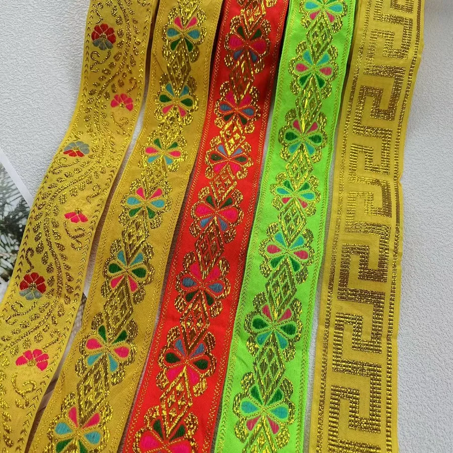 7 M/lot wide About 4.5 CM Woven Jacquard Ribbon Geometric Flowers For Clothing Accessory ZH-5793