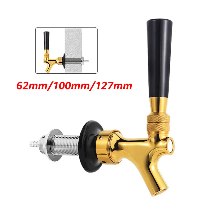 Spring Loaded Self-closing Beer Tap,Golden Beer Faucet with Nipple Shank,Homebrew Keg Tap Dispenser American Style & Wall Monted