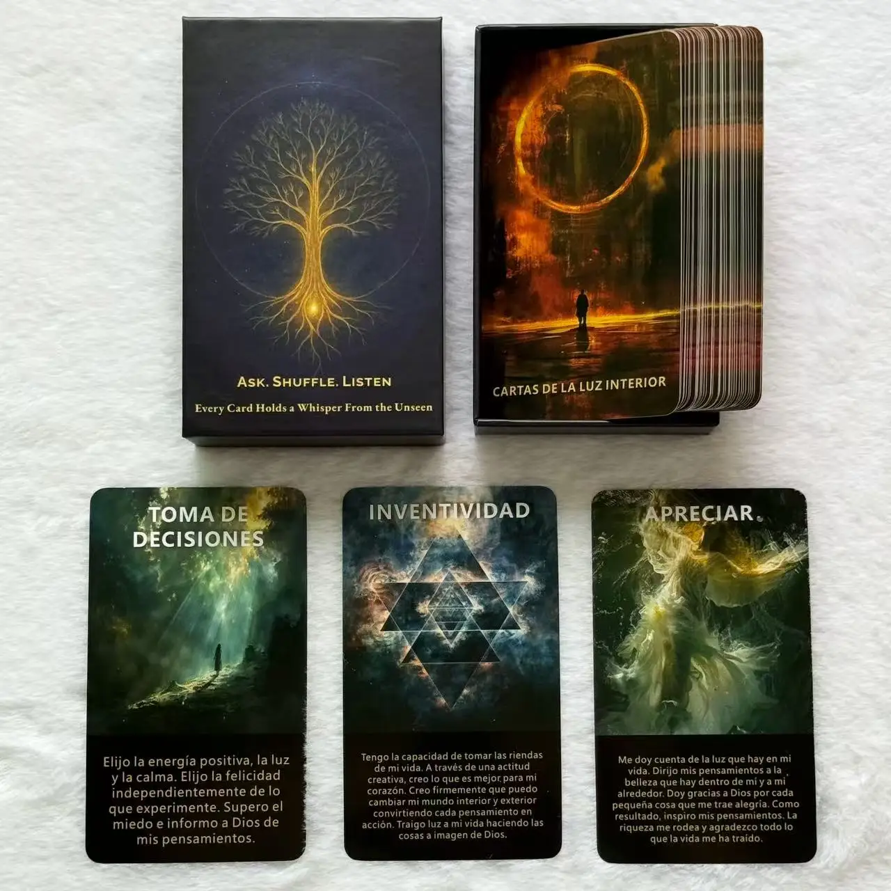 Spanish Oracle Deck, Inner Sunshine Oracle Cards, 55 Light Cards for Freedom, Self-Discovery & Divination, 12x7cm, Taro Cards