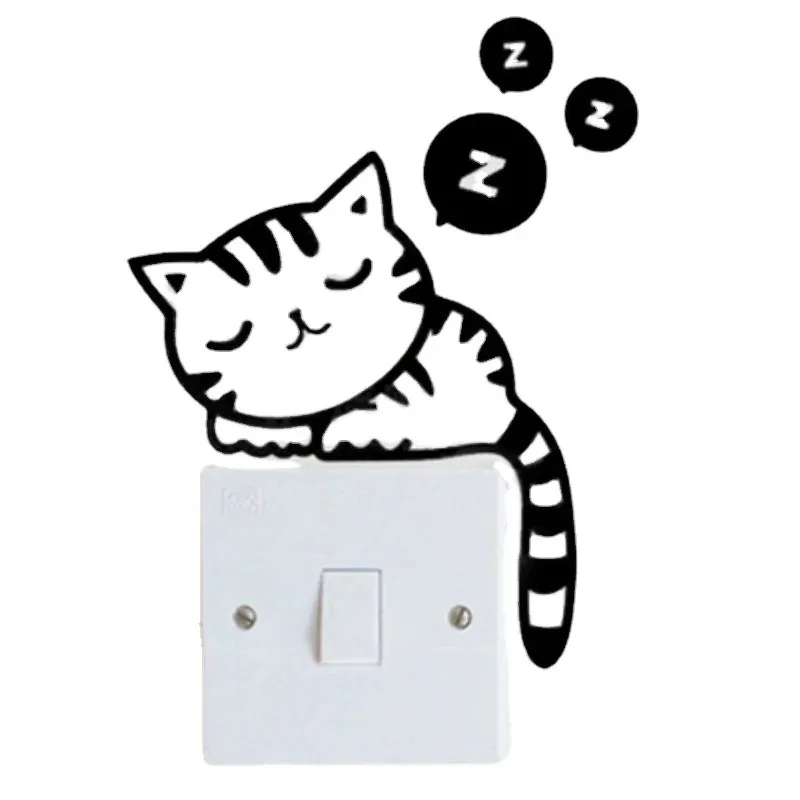 1PC Funny Cute Cat Sleeping Switch Stickers PVC Waterproof Removeable Reuse Wall Stickers Home Decoration Bedroom Living Room