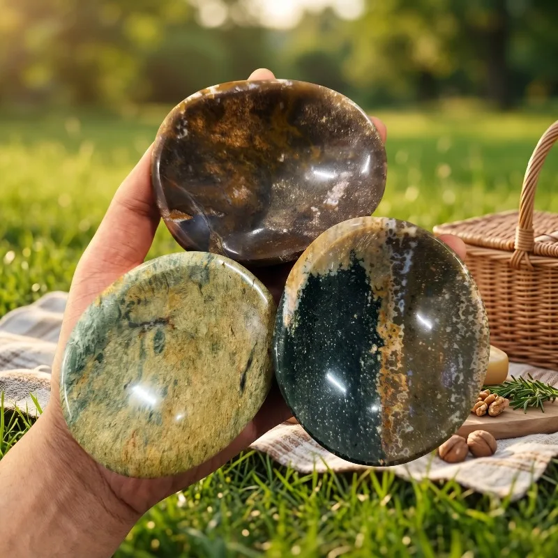 A High-quality Marine Jasper Crystal Bowl - Featuring Vibrant Marble Textures with Multicolored Gemstones - in a Bohemian Style