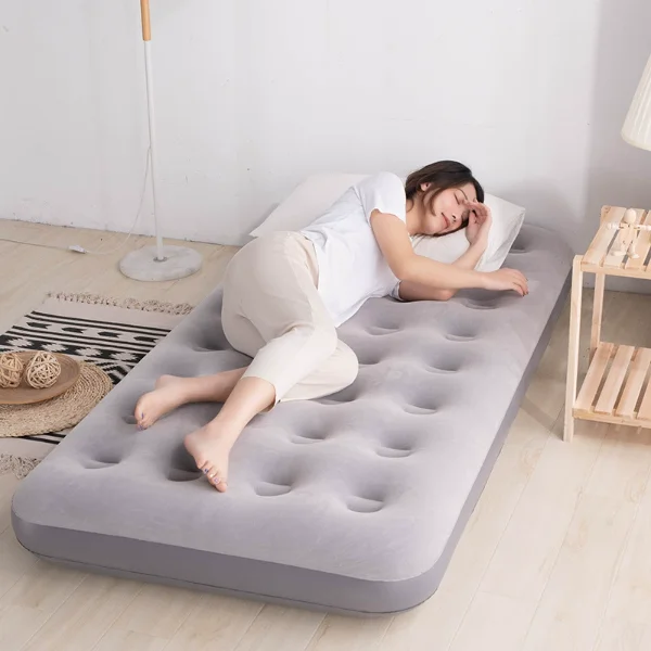 Portable Flocked Inflatable Air Mattress Single Folding Bed for Camping Guest Spare Use Outdoor Travel Sleeping Pad Couch