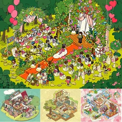 Plus Size Cartoon Sky Town Landscape Sticker DIY 3D Pocket Cabin Wedding School Park Scene Stickers Gift for Kid Child