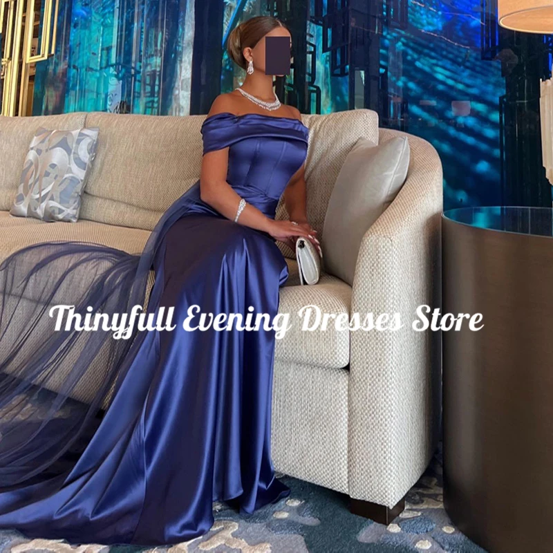 Thinyfull Formal 2023 Mermaid Prom Dresses Off The Shoulder Satin Evening Dress Saudi Arabia Cocktail Party Gowns Custom Size