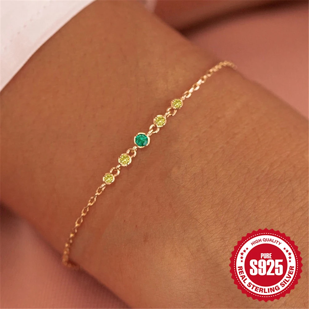 Aide 925 Sterling Silver Green Zircon Charm Bracelet For Women Luxury Minimalist Jewelry Adjustable Gold Chain Wedding Party New