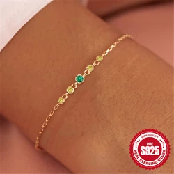 Aide 925 Sterling Silver Green Zircon Charm Bracelet For Women Luxury Minimalist Jewelry Adjustable Gold Chain Wedding Party New