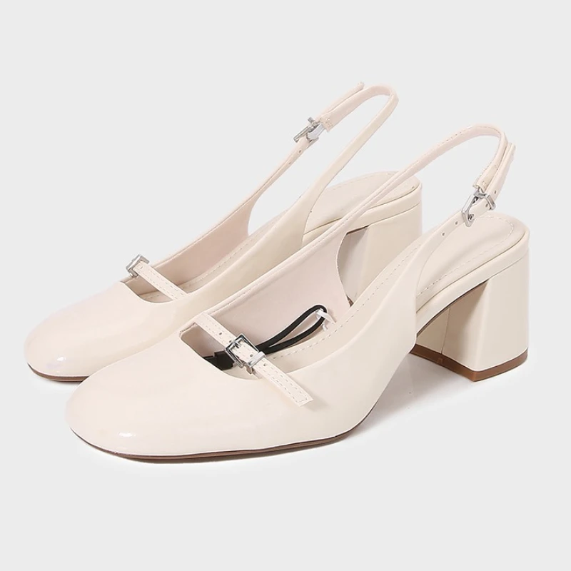 

Роскошные туфли-лодочки на массивном каблуке с круглым носком, женские летние босоножки на высоком каблуке с открытой пяткой, модные легкие туфли Мэри Джейн с пряжкой