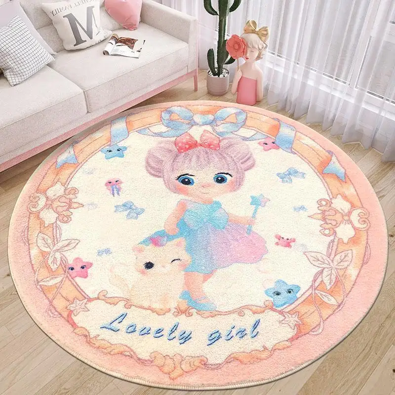 Round Carpet Cartoon Children's Room Cute Floor Mat Girl's Bedroom Rug Bedside Carpet Computer Chair Footmat Home Decoration